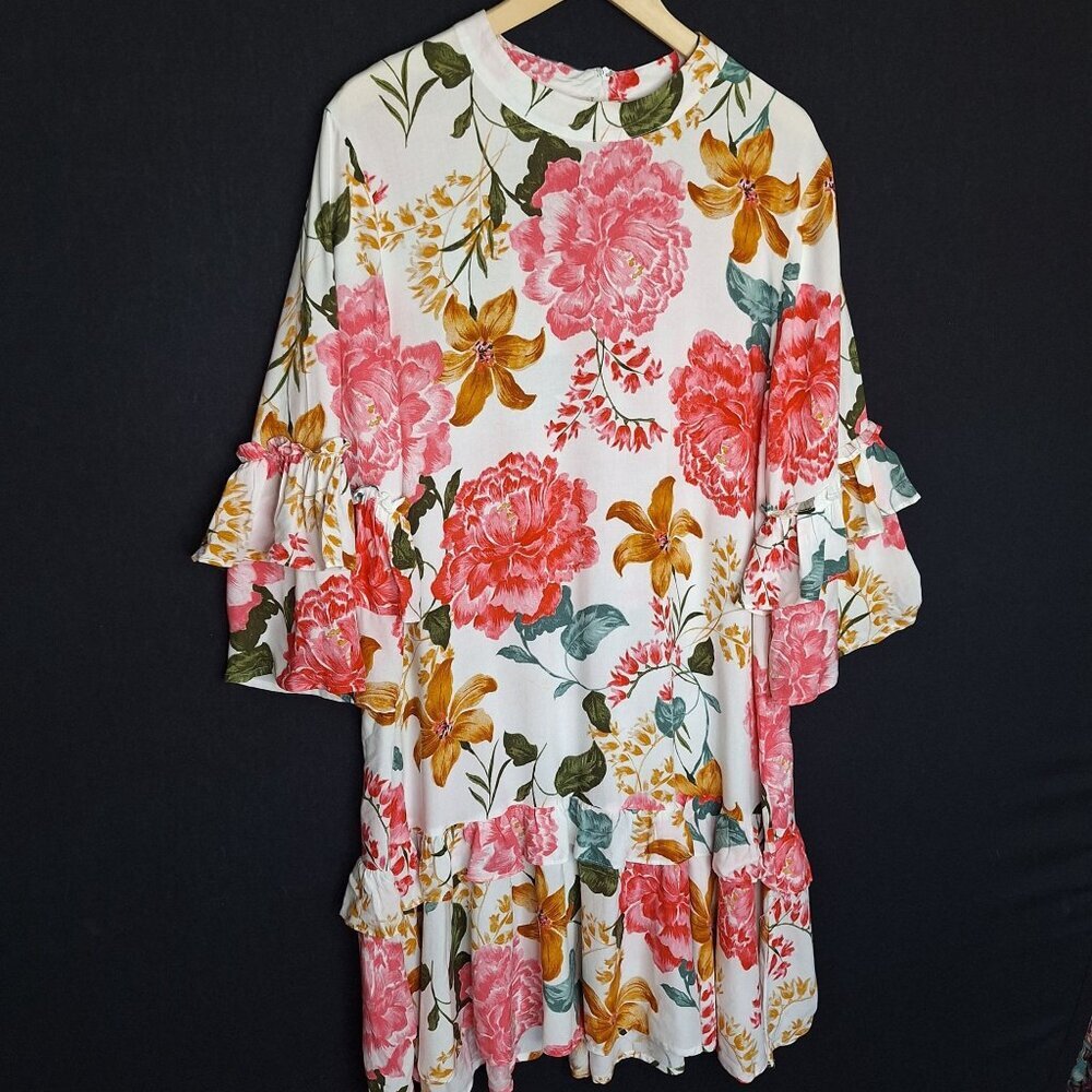 💙 Petal +Pup Floral Soft Tiered Midi Dress Size XL Vacation Formal Comfy Casual - Picture 6 of 9